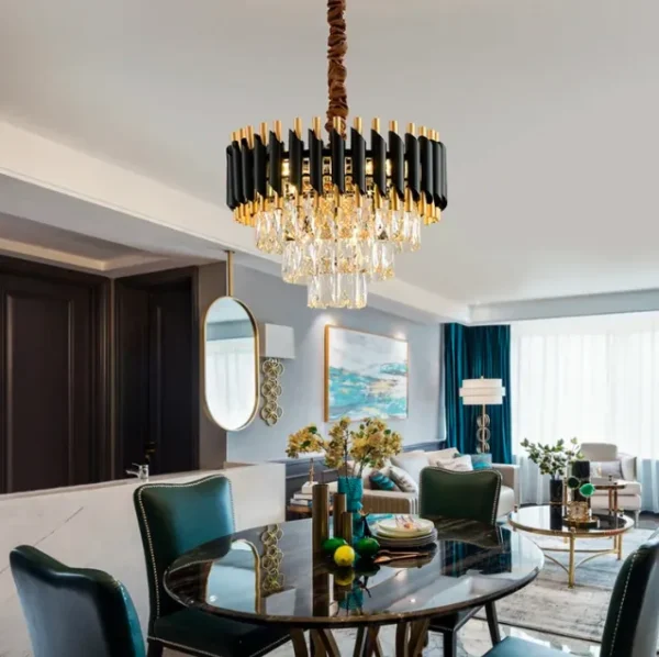 Modern Luxury Black & Gold Crystal Chandelier (400mm) - Image 2