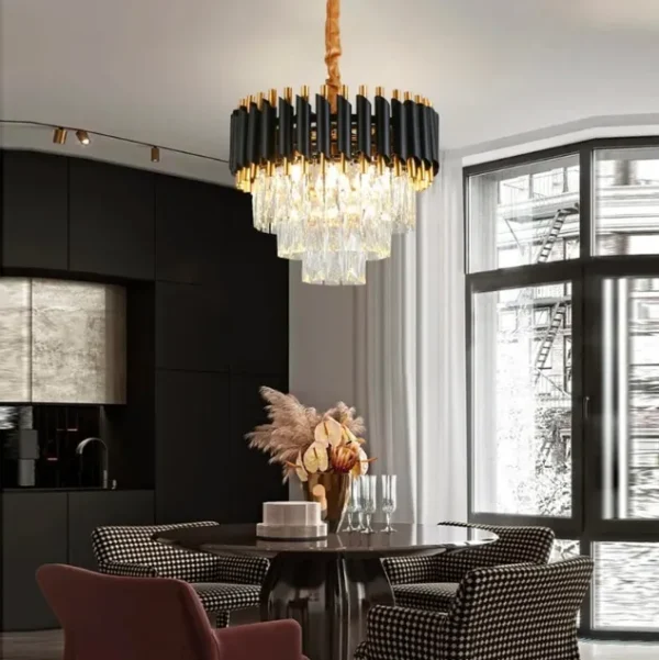 Modern Luxury Black & Gold Crystal Chandelier (400mm) - Image 4