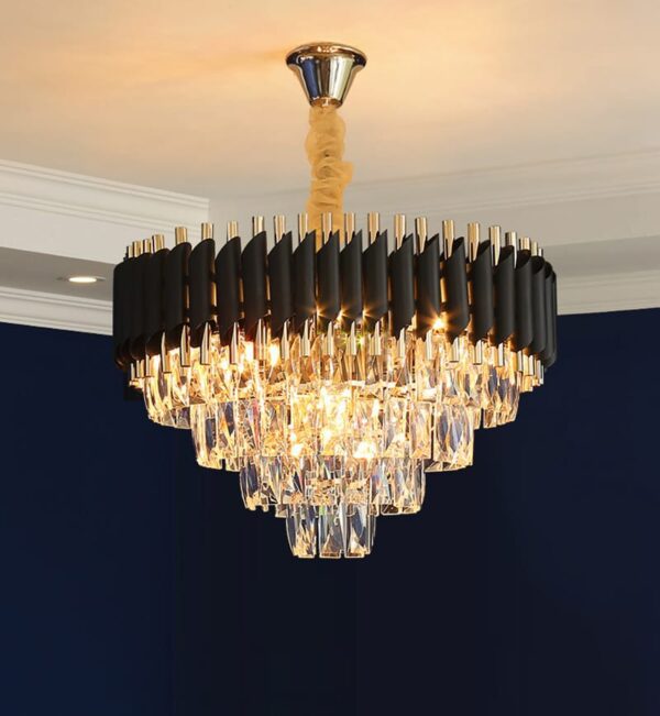 Modern Luxury Black & Gold Crystal Chandelier (600mm) - Image 3