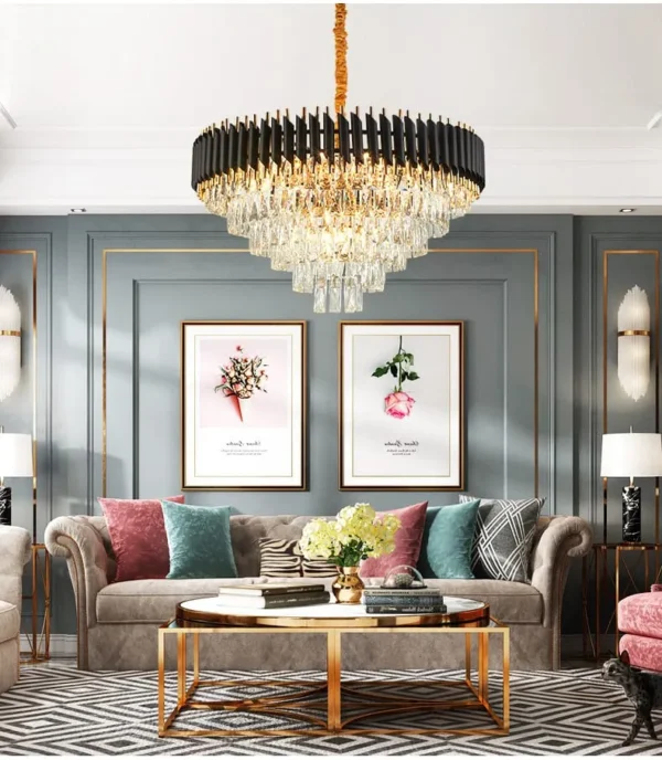 Modern Luxury Black & Gold Crystal Chandelier (800mm) - Image 4